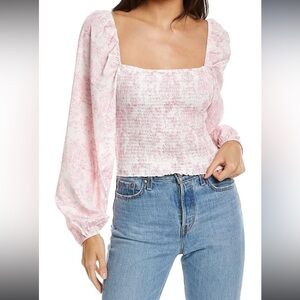BCBG smocked cropped top with puff long sleeves